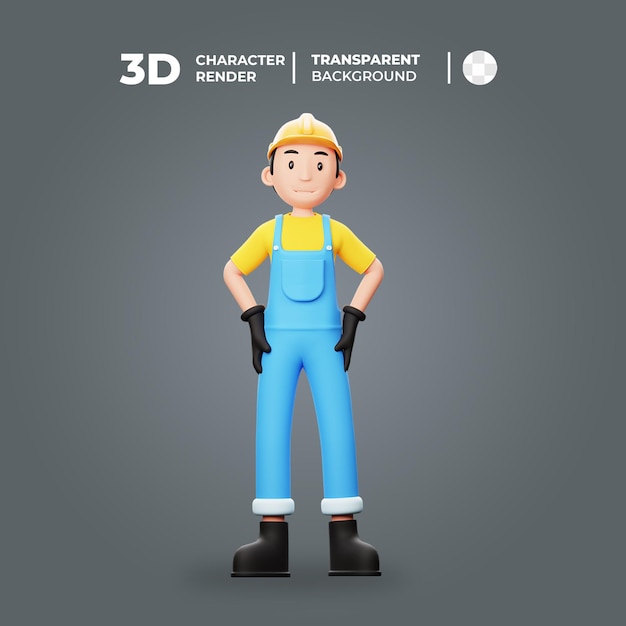 自信を持った 3 D 労働者キャラクター