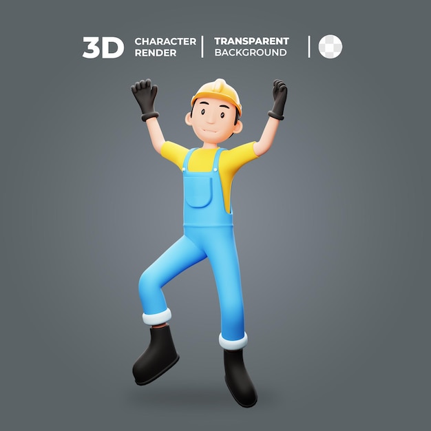 PSD 3d worker character happy