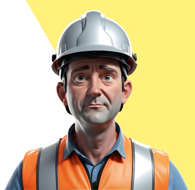 PSD 3d worker man with helmet and reflective clothing