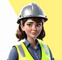 PSD 3d worker woman with helmet and reflective clothing