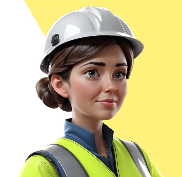 PSD 3d worker woman with helmet and reflective clothing