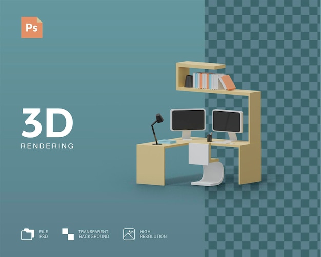 PSD 3d workspace illustration