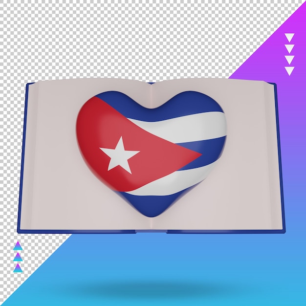 PSD 3d giornata mondiale del libro cuba bandiera rendering vista frontale