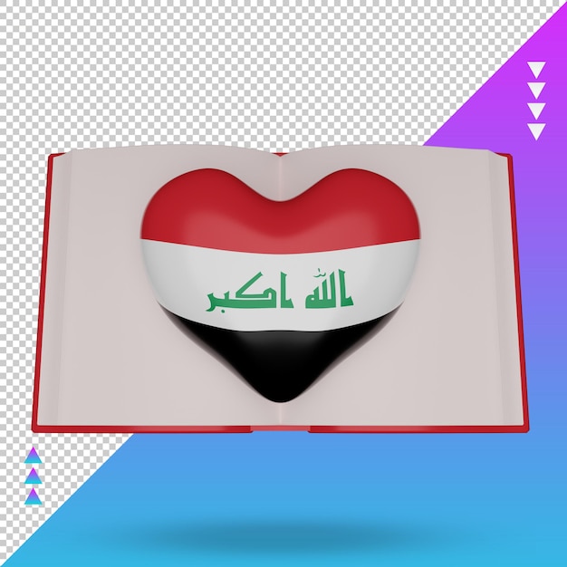 PSD vista frontale del rendering della bandiera dell'iraq della giornata mondiale del libro 3d