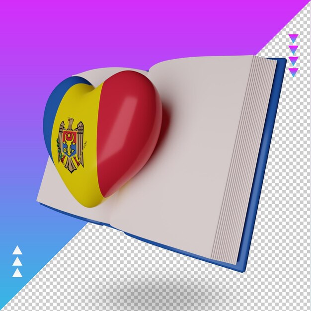 PSD 3d giornata mondiale del libro moldavia bandiera rendering vista destra