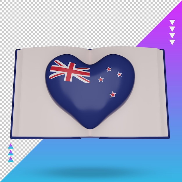 3d всемирный день книги рендеринг флага новой зеландии вид спереди