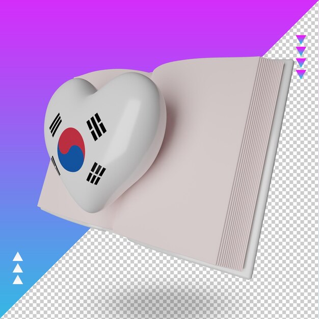 PSD 3d 세계 책의 날 한국 국기 렌더링 오른쪽보기