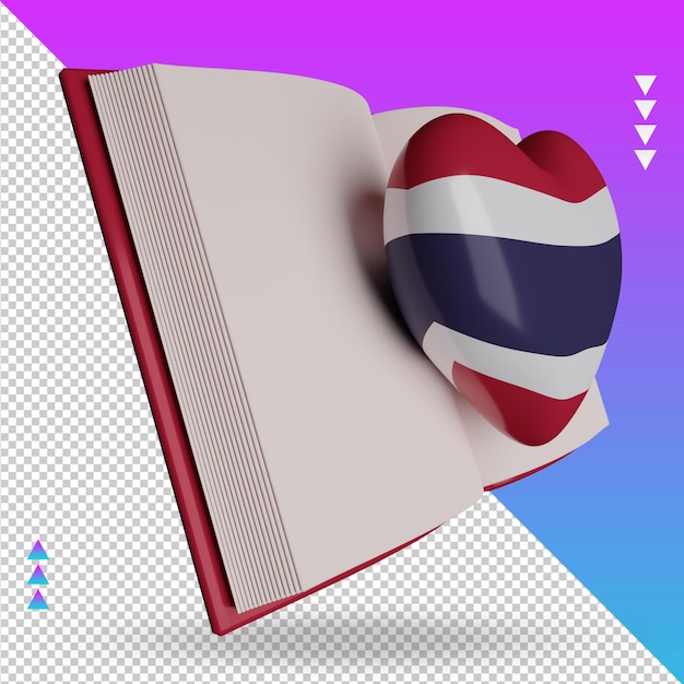 PSD 3d giornata mondiale del libro thailandia bandiera rendering vista a sinistra