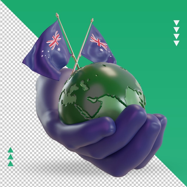 PSD 3d世界環境デーオーストラリア国旗レンダリング左側面図