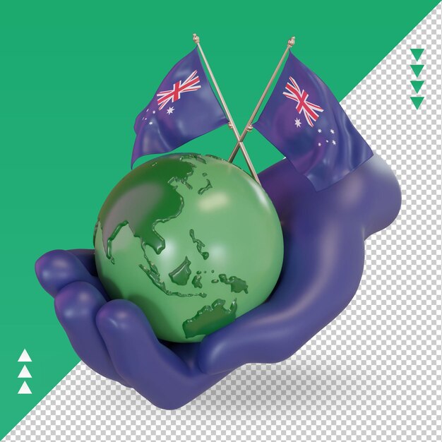PSD 3d всемирный день окружающей среды, рендеринг флага австралии, вид справа