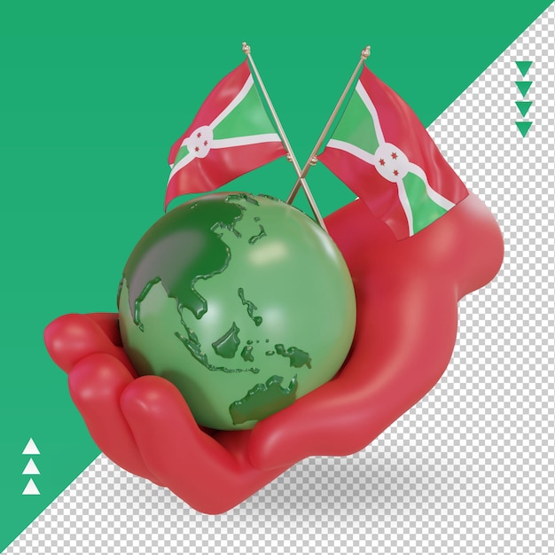 3d всемирный день окружающей среды бурунди, рендеринг флага справа, вид справа