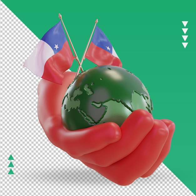 3d world environment day chile flag rendering left view