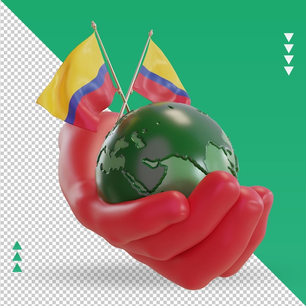 3d giornata mondiale dell'ambiente colombia bandiera rendering vista sinistra