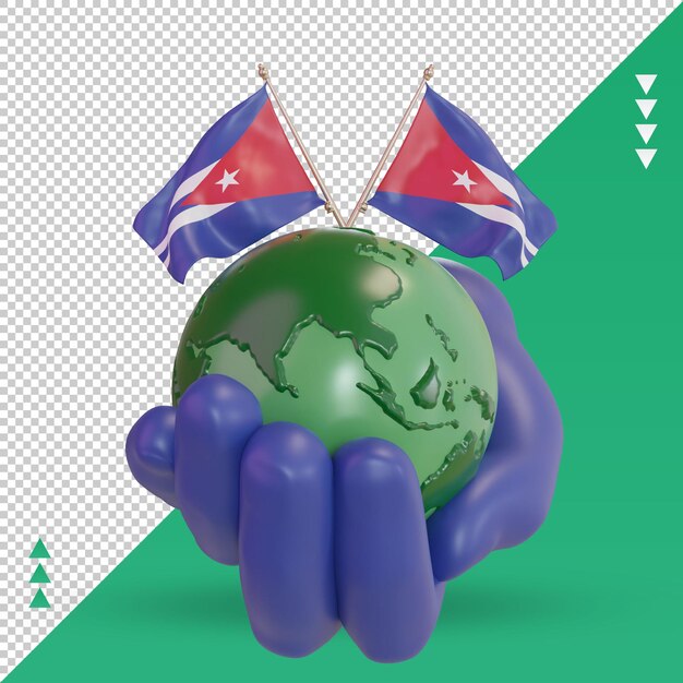 3d giornata mondiale dell'ambiente cuba bandiera rendering vista frontale