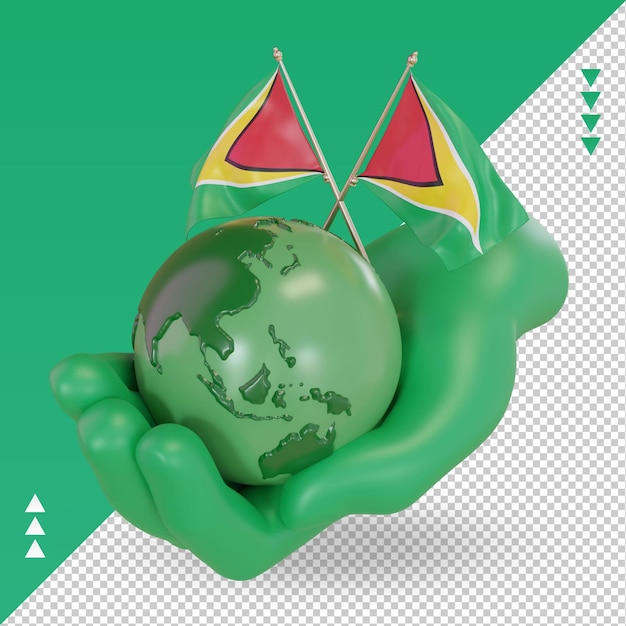 PSD 3d world environment day guyana flag rendering right view