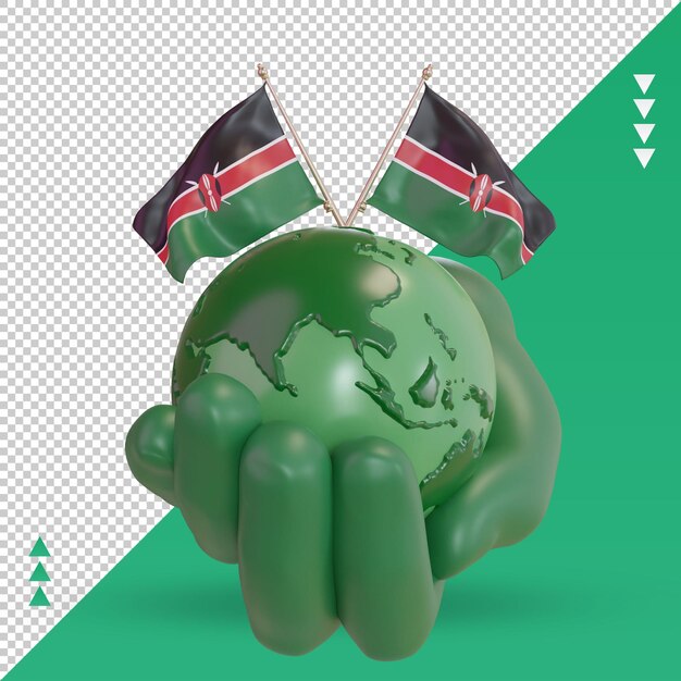 PSD 3d giornata mondiale dell'ambiente vista frontale del rendering della bandiera del kenya