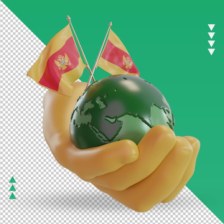 PSD 3d world environment day montenegro flag rendering left view