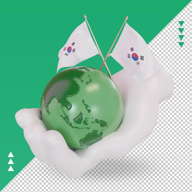 PSD 3d world environment day south korea flag rendering right view