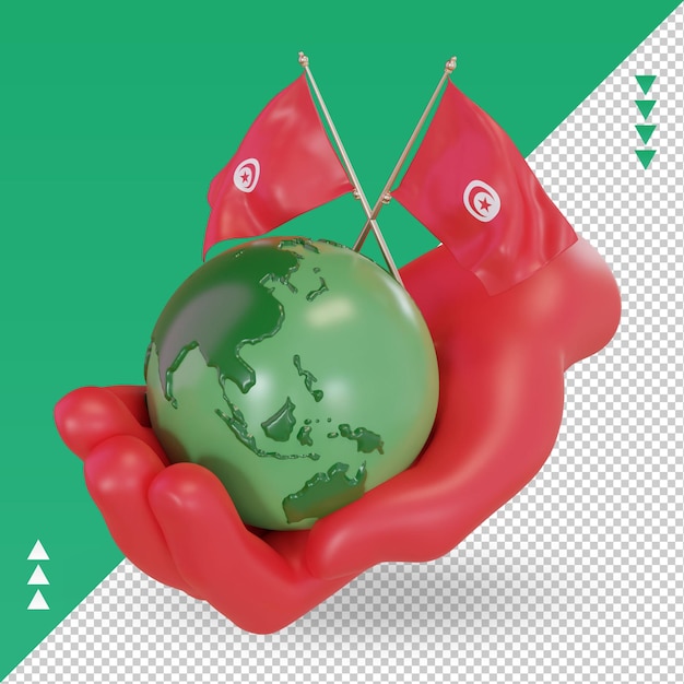 PSD 3d world environment day tunisia flag rendering right view