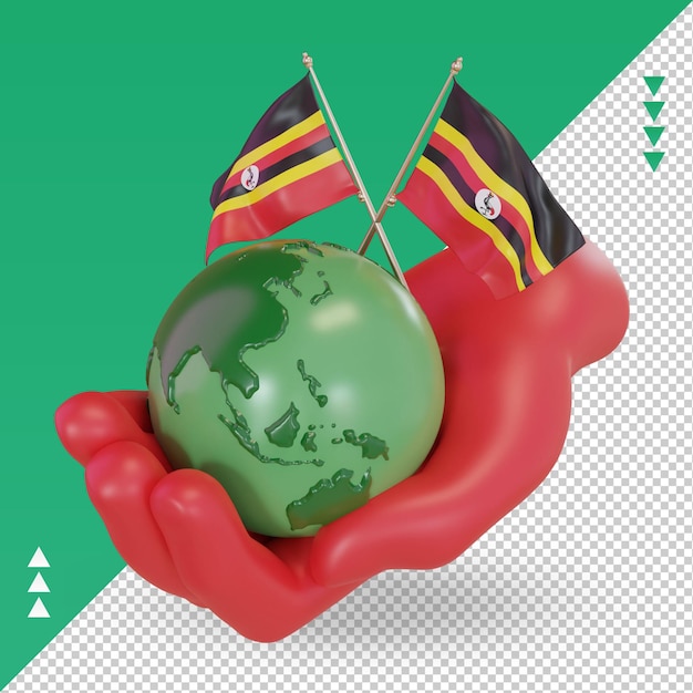 PSD 3d world environment day uganda flag rendering right view