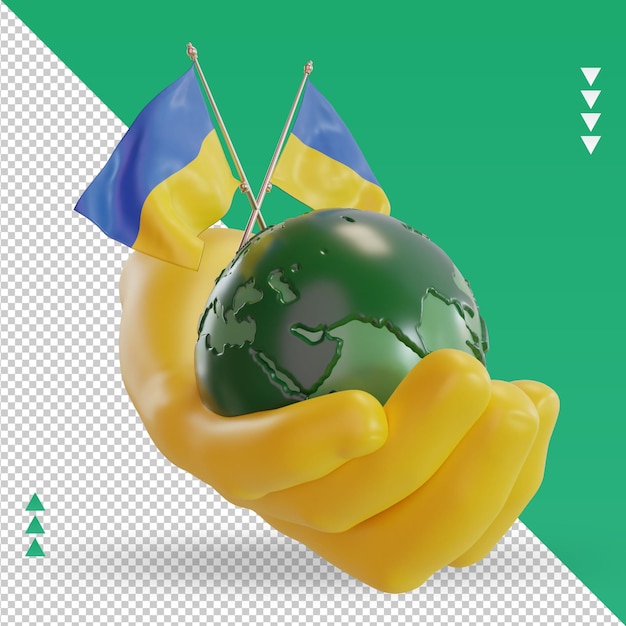 PSD 3d world environment day ukraine flag rendering left view