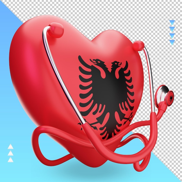3d世界保健デーアルバニアの旗のレンダリング左側面図