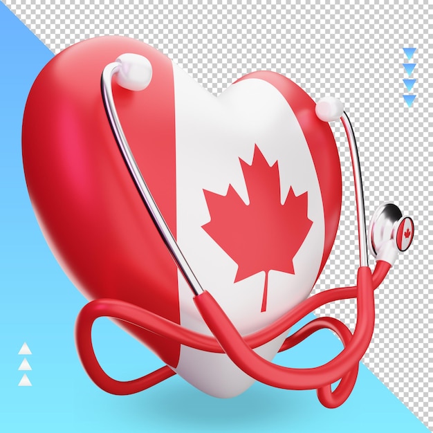 PSD 3d giornata mondiale della salute canada bandiera rendering vista a sinistra