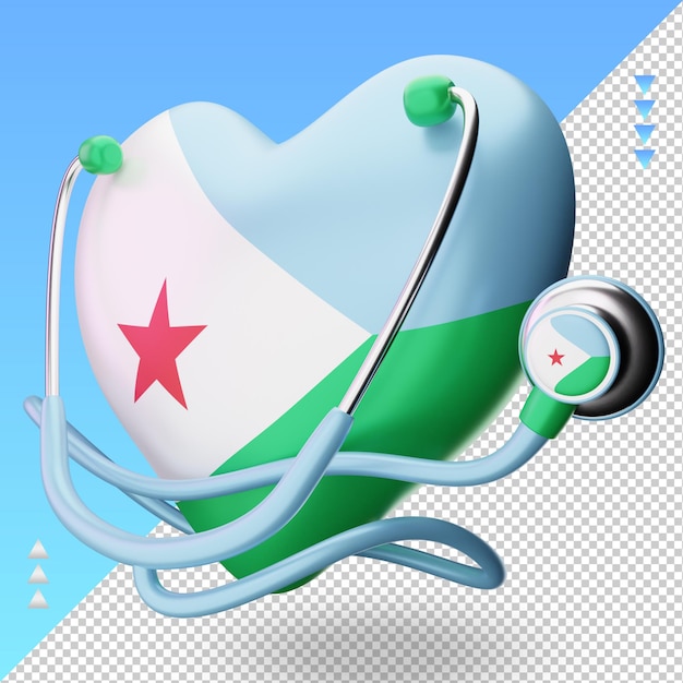 3d world health day Djibouti flag rendering right view