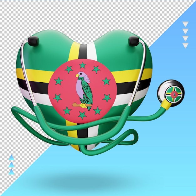 PSD 3d giornata mondiale della salute dominica bandiera rendering vista frontale