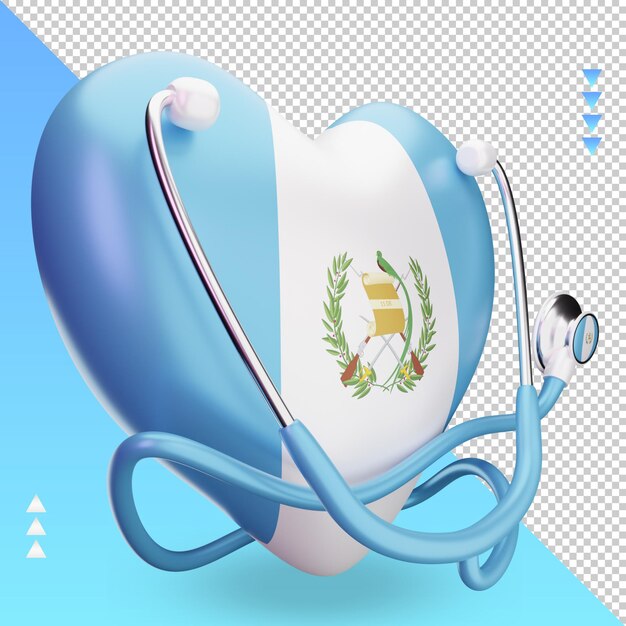 3d giornata mondiale della salute bandiera del guatemala rendering vista a sinistra