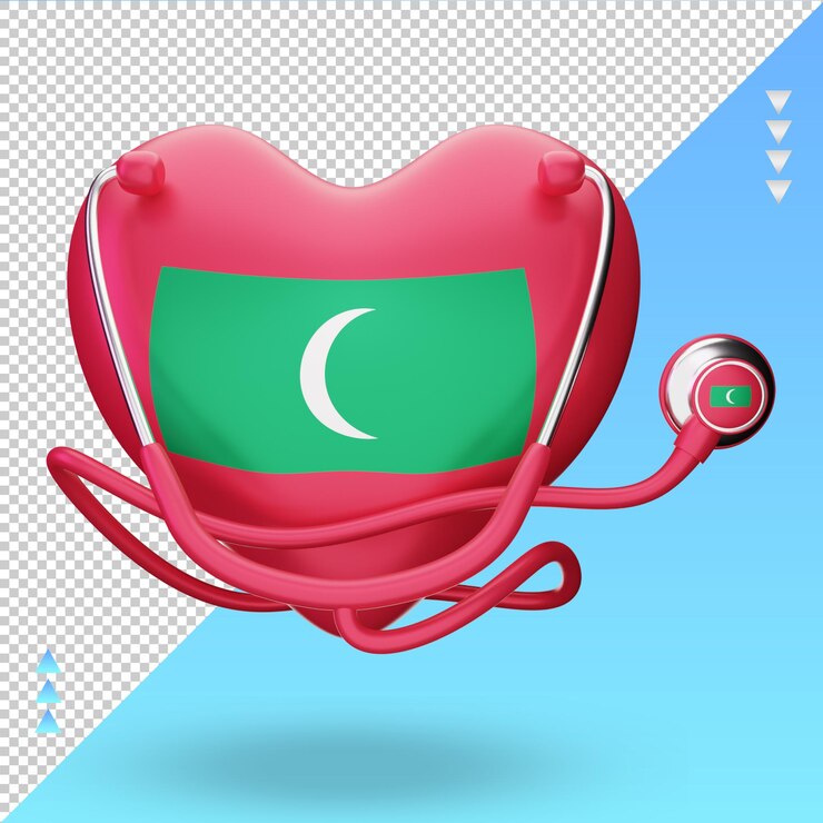 PSD 3d世界保健デーモルディブの国旗レンダリング正面図