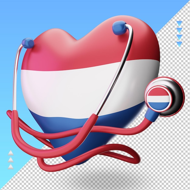 PSD 3d世界保健デーオランダの旗レンダリング右ビュー