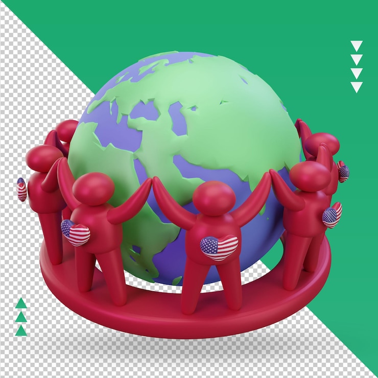PSD 3d world population day people america flag rendering left view
