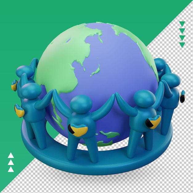 3d world population day people bahamas flag rendering right view