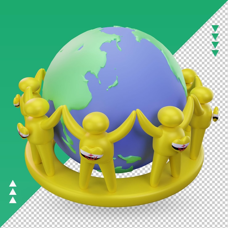 PSD 3d world population day people brunei darussalam flag rendering right view