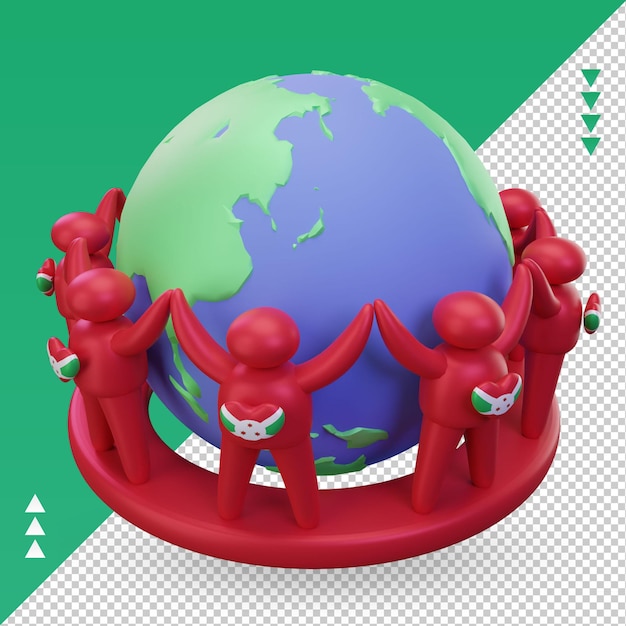 PSD 3d world population day people burundi flag rendering right view