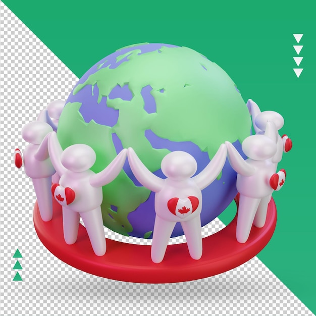 PSD 3d world population day people canada flag rendering left view