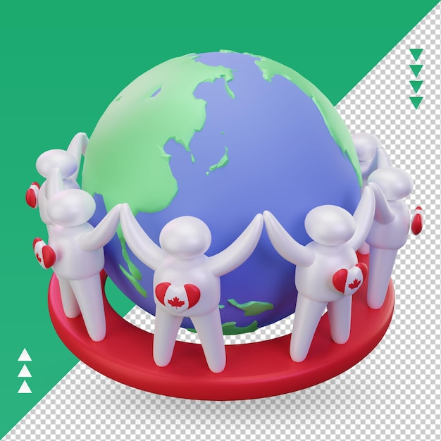3d world population day people canada flag rendering right view