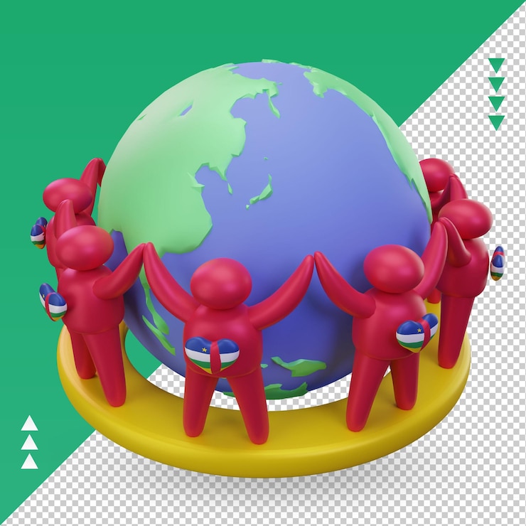 PSD 3d world population day people central african republic flag rendering right view