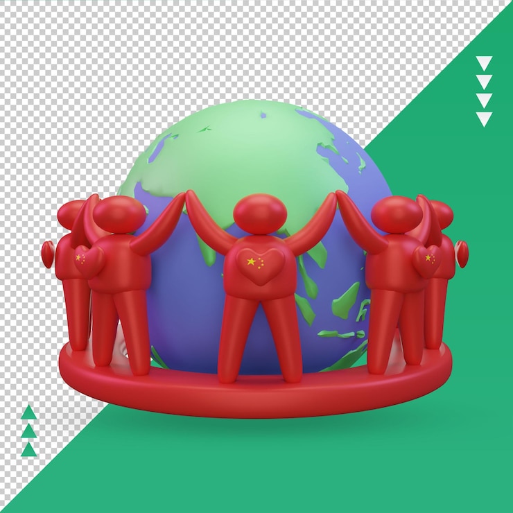 PSD 3d world population day people china flag rendering front view