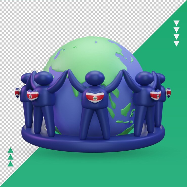 PSD 3d 세계 인구의 날 사람들이 코스타리카 국기 렌더링 전면보기