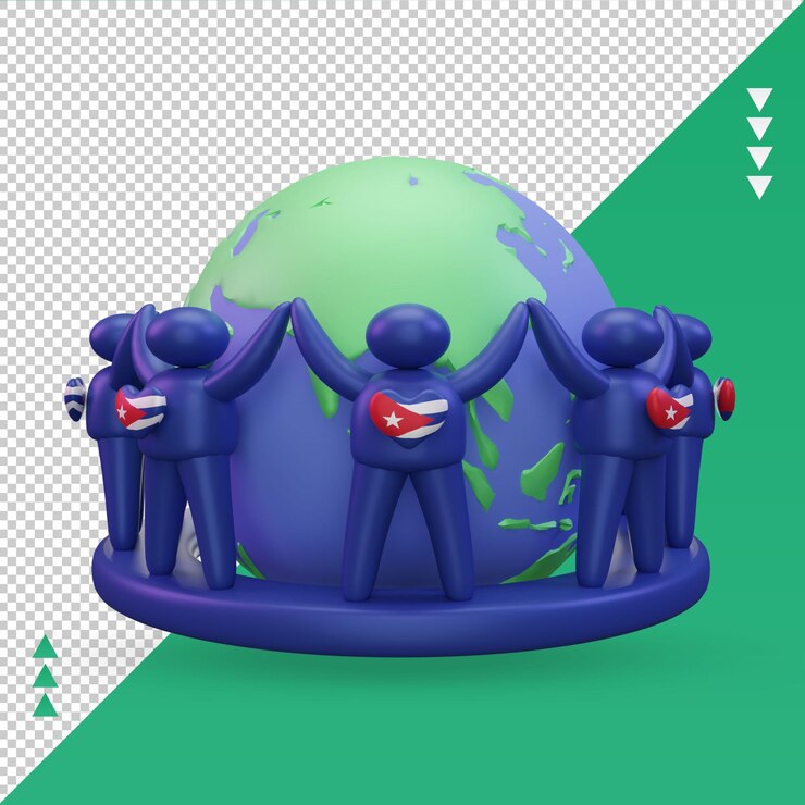 PSD 3d 세계 인구의 날 사람들 쿠바 국기 렌더링 전면보기