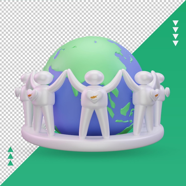 PSD 3d 세계 인구의 날 사람들 키프로스 국기 렌더링 전면보기