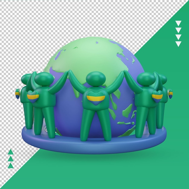 PSD 3d world population day people gabon flag rendering front view