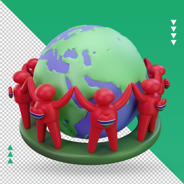 PSD 3차원, 세계 인구의 날, 사람들, 감비아, 깃발, 렌더링, 왼쪽 보기