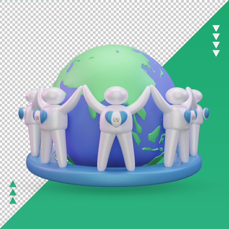PSD 3d 세계 인구의 날 사람들 과테말라 국기 렌더링 전면보기