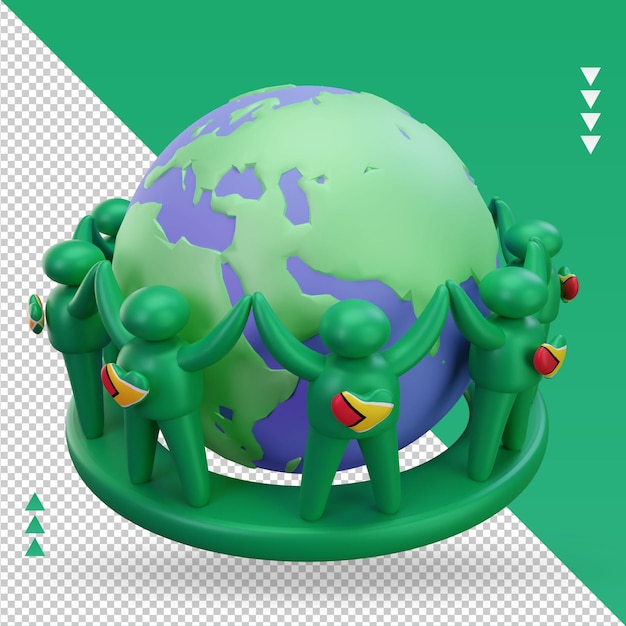 PSD 3d world population day people guyana flag rendering left view