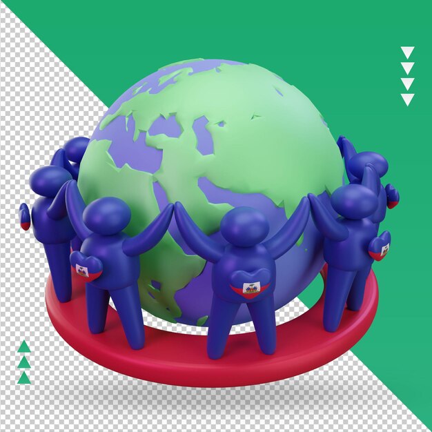 3d giornata mondiale della popolazione persone haiti bandiera rendering vista sinistra