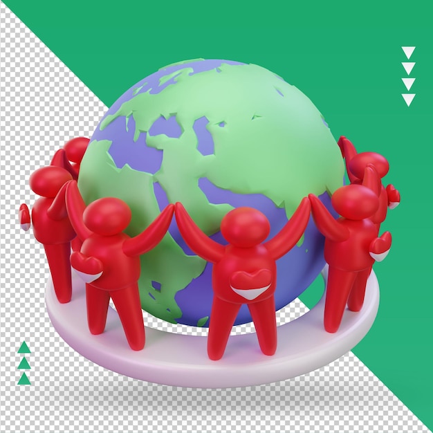 PSD 3d world population day people indonesia flag rendering left view