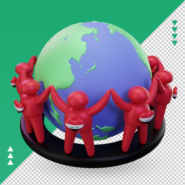 PSD 3d world population day people iraq flag rendering right view